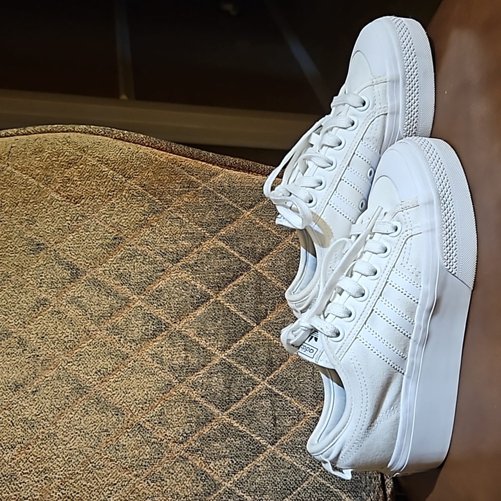 Adidas Originals Nizza Platform Sneakers Shoes Triple White Lace Up